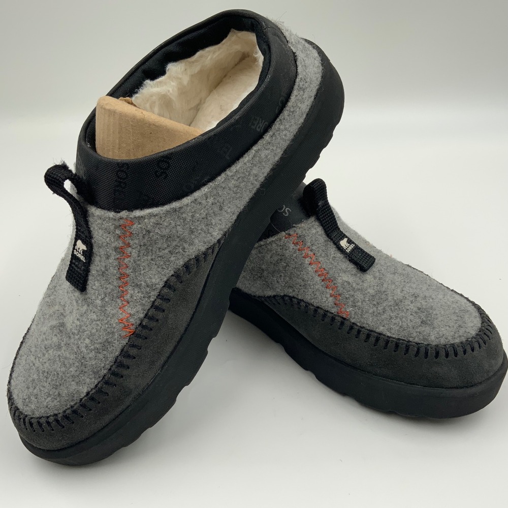 Sorel Nakiska Scuff Quarry Black Felt Faux Fur Slippers NL5260-010 Womens 7
